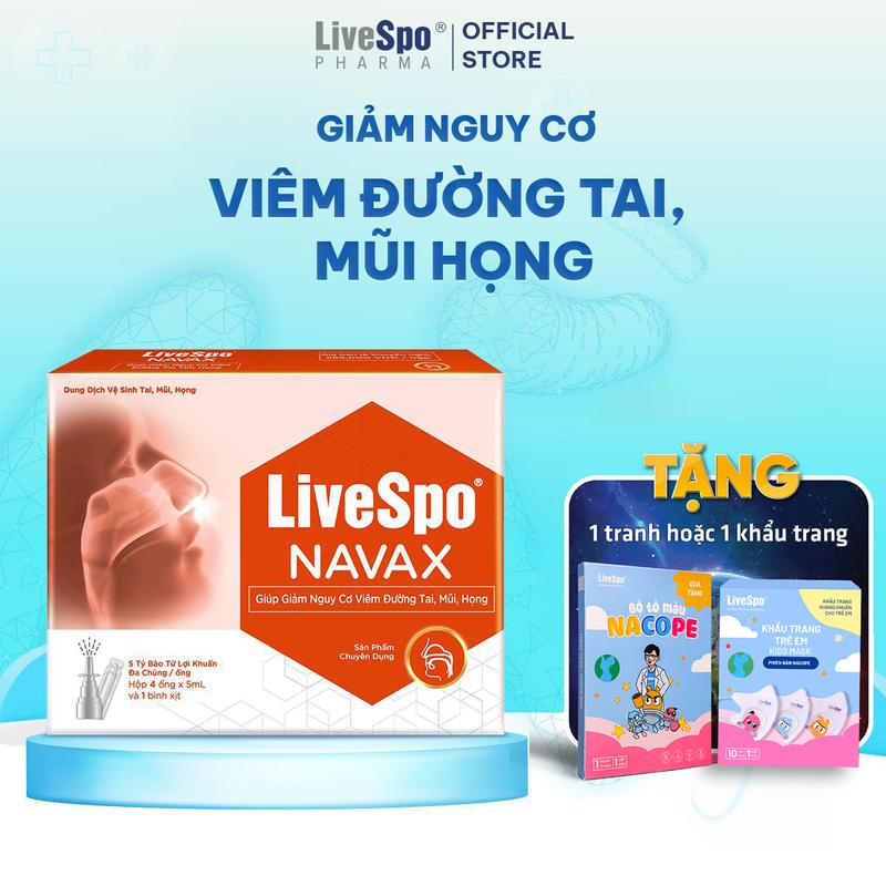 [Tặng tranh hoặc khẩu trang] LiveSpo Navax chuyên dụng dạng xịt/nhỏ mũi : probiotics thế hệ mới cho người viêm đường hô hấp - 10 ống x 4ml (Với bình xịt riêng) nước muối sinh lý