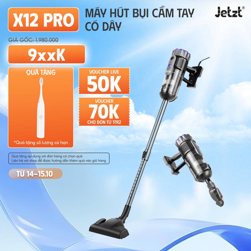[FLASHSALE] Máy hút bụi cầm tay đa năng 3in1 có dây JETZT X12 PRO, Chỉ kèm đầu hút giường nệm đối với phân loại X12 PRO, lực hút 21000PA, làm Sạch vượt trội