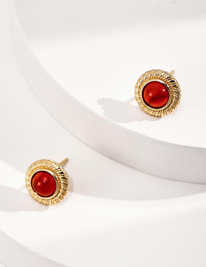 Product Introduction of 925Vintage - inspired Carnelian Earrings, Twisted Gold Frame, Ideal for Stylish Girls, Statement Jewelry, Unique Appeal dsmp  earrings 12
