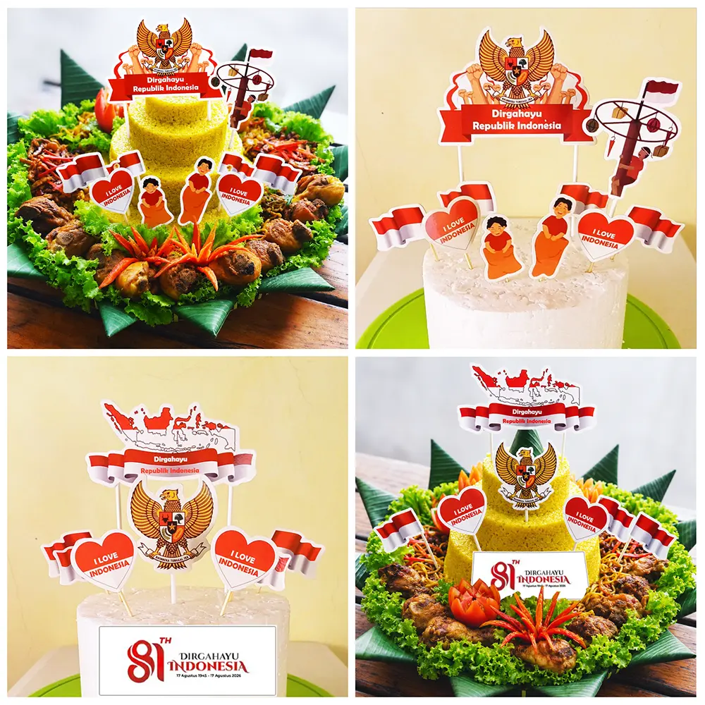 Hiasan Kue / Tumpeng Tema Dirgahayu Kemerdekaan Indonesia HUT RI 17 Agustus (Topper Cake)