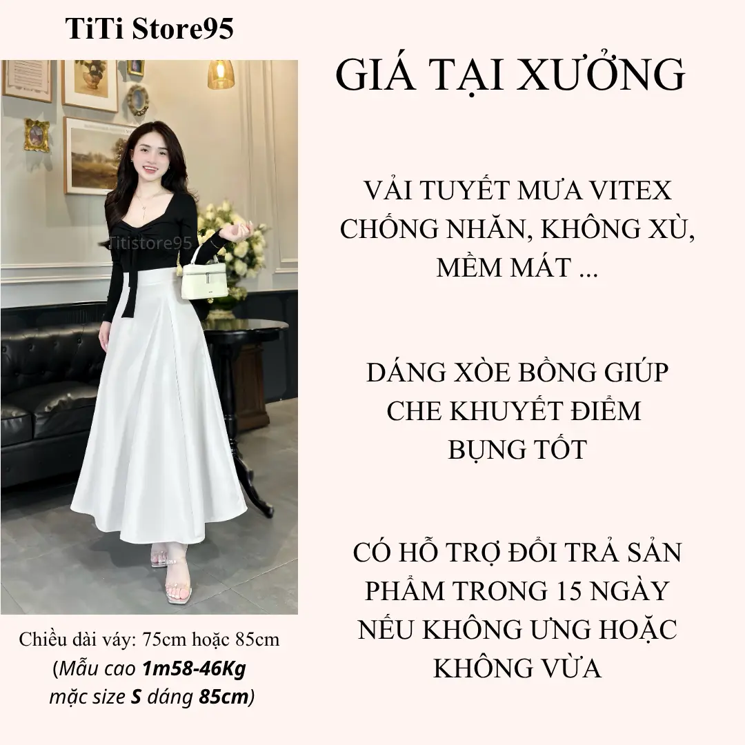Chân váy xòe bồng 2 phiên bản 75cm - 85cm (Có túi, khóa kéo sau) Nữ Đen | BigBuy360 - bigbuy360.vn