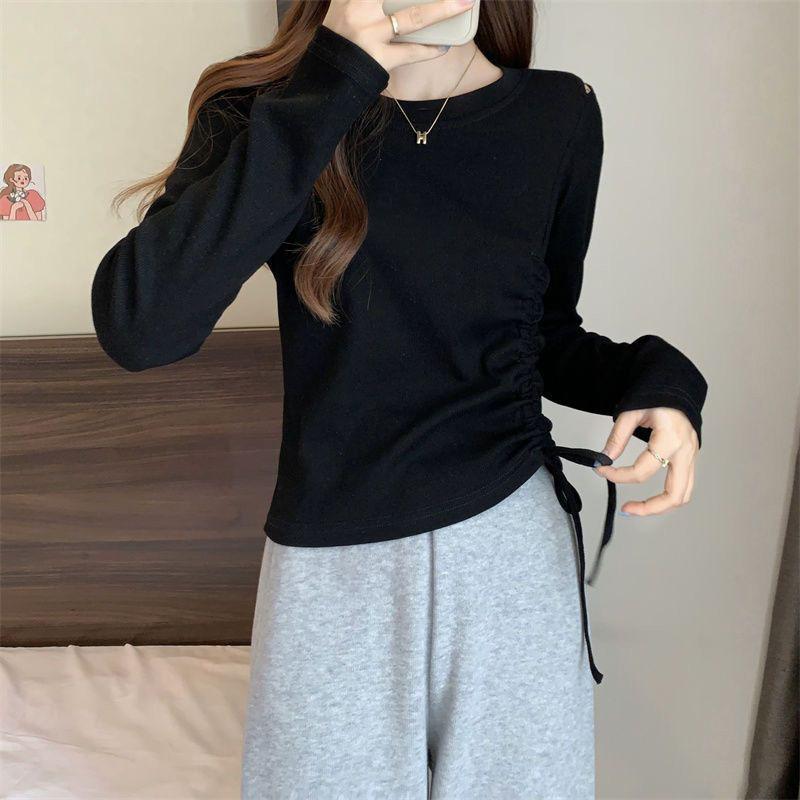 Missoofficial.id BJ1692 Baju Atasan Kaos Spandek Korean Tshirt Wanita Lengan Panjang Model Serut Samping Santai Oblong 4