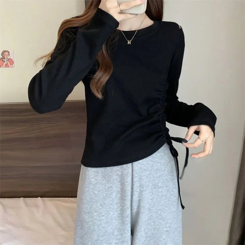 Missoofficial.id BJ1692 Baju Atasan Kaos Spandek Korean Tshirt Wanita Lengan Panjang Model Serut Samping Santai Oblong 4