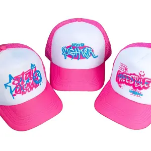 Topi Jaring Ping Outfit Kalcer Putih Pink dengan Desain Street Fashion