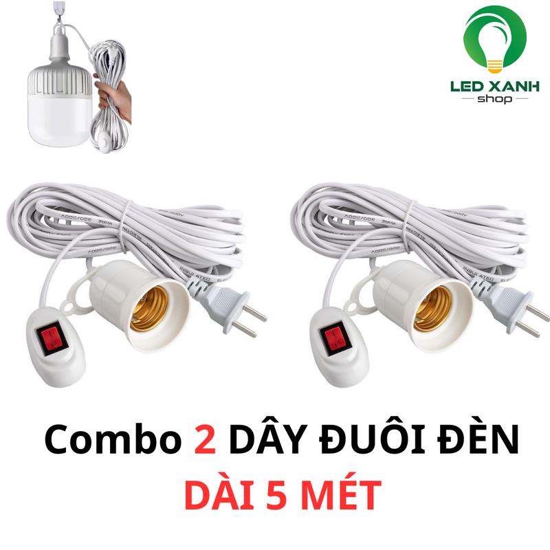 [Xả kho] Combo 2 Dây chuôi đèn E27 Dài 5 Mét - liền dây điện có công tắc và phích cắm,có móc treo
