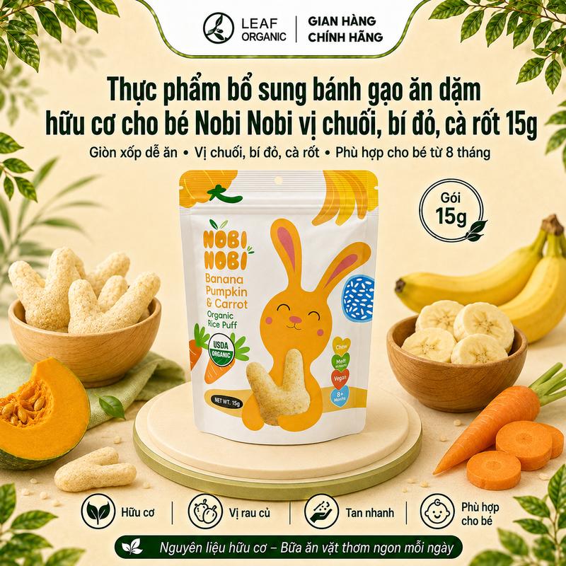 Thực phẩm bổ sung bánh gạo ăn dặm hữu cơ cho bé Nobi Nobi vị quả mọng 15g