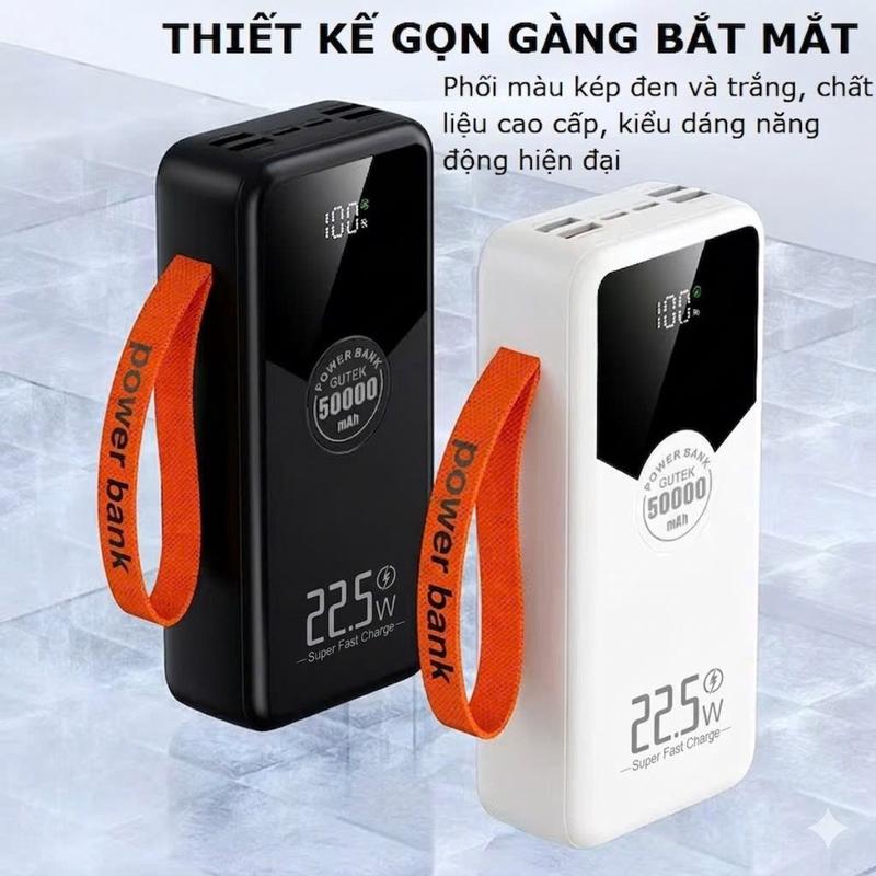 Sạc dự phòng 50000mAh sạc nhanh 22,5w dung lượng pin lớn có dây cắm nhiều điện thoại - Gutek GT230
