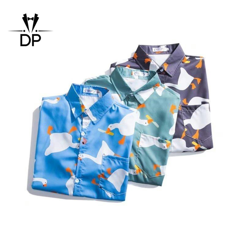 Product Introduction of Men Duck Print Short Sleeved Shirt Korean Version Of Fashionable  Unisex Harajuku Style Simple Top Loose Half Sleeved Shirt Men Large Size Shirt Tide Clothes 35