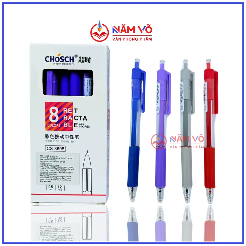 ( CS8698 ). HỘP 12 Cây Bút Viết Gel Nước Dạng Bi Bấm Chosch CS-8698/ CS 8698 Ngòi 0.5mm, Có Đệm Viết Êm Tay, Viết Êm, Mực Đều 7