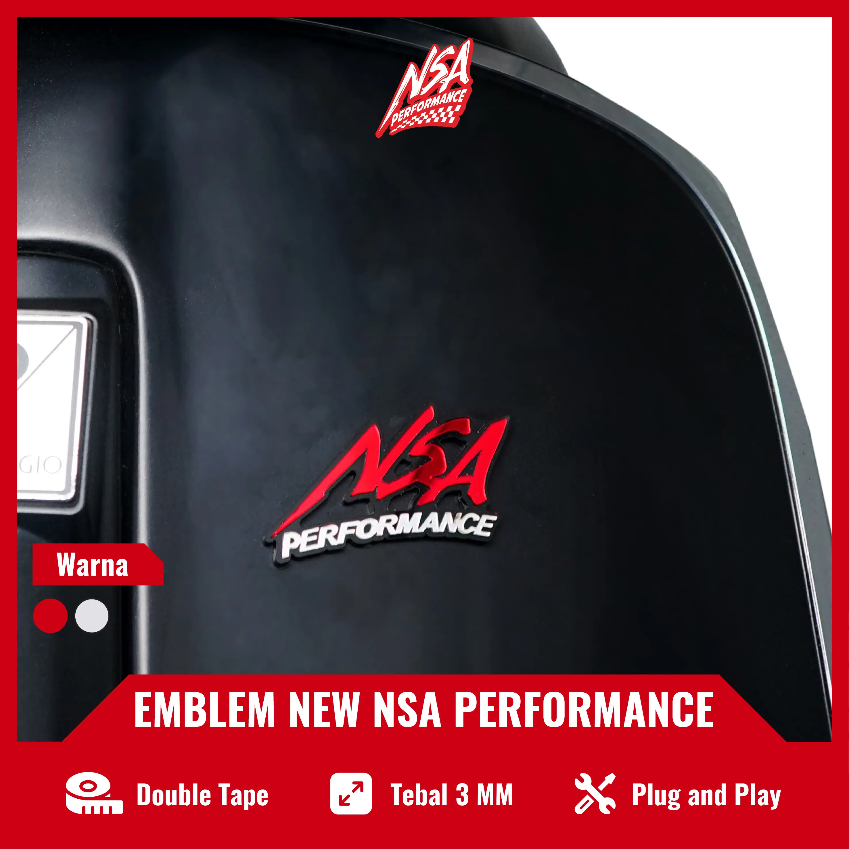 NSA 1 PCS EMBLEM LOGO TIMBUL NSA PERFORMANCE STIKER TIMBUL 3D BADGE NUSA AUTOMOTIVE PERFORMANCE UNIVERSAL Car