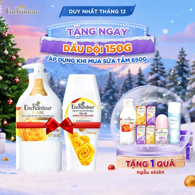 Sữa tắm trắng da và dưỡng ẩm Enchanteur 650g + TẶNG 1 Dầu gội 150g
