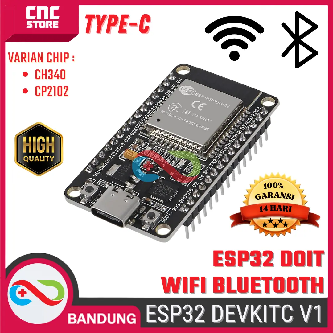 ESP32 WiFi Bluetooth CH340 / CP2102 Type C – Board IoT Development NodeMCU