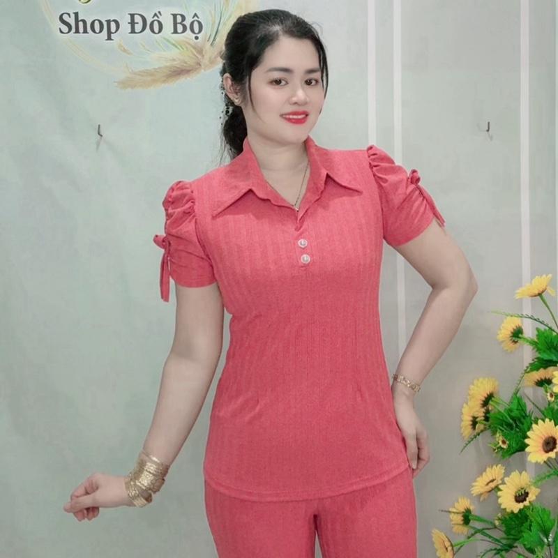 Đồ bộ thun sọc nhất cổ sơ mi phối nơ xinh quần dài ống ôm size 2345 từ 45-75kg