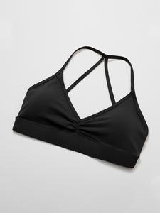 Top de yoga ajustado para mujer con cuello en V, sujetador deportivo transpirable, tejido plano entallado, estilo deportivo, ropa deportiva para todas las estaciones y actividades al aire libre