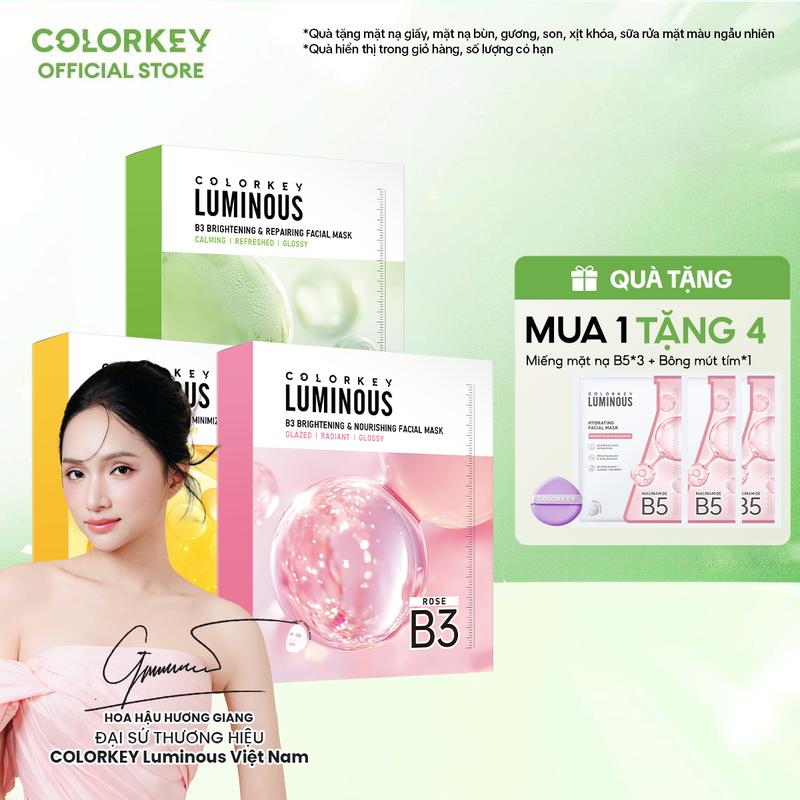  COLORKEY Combo 3 Hộp Mặt Nạ Giấy LUMINOUS B3 Thế Hệ Mới Hỗ Trợ Dưỡng Sáng Da Mịn Màng 30ml miếng Siêu Sale Mid Month 