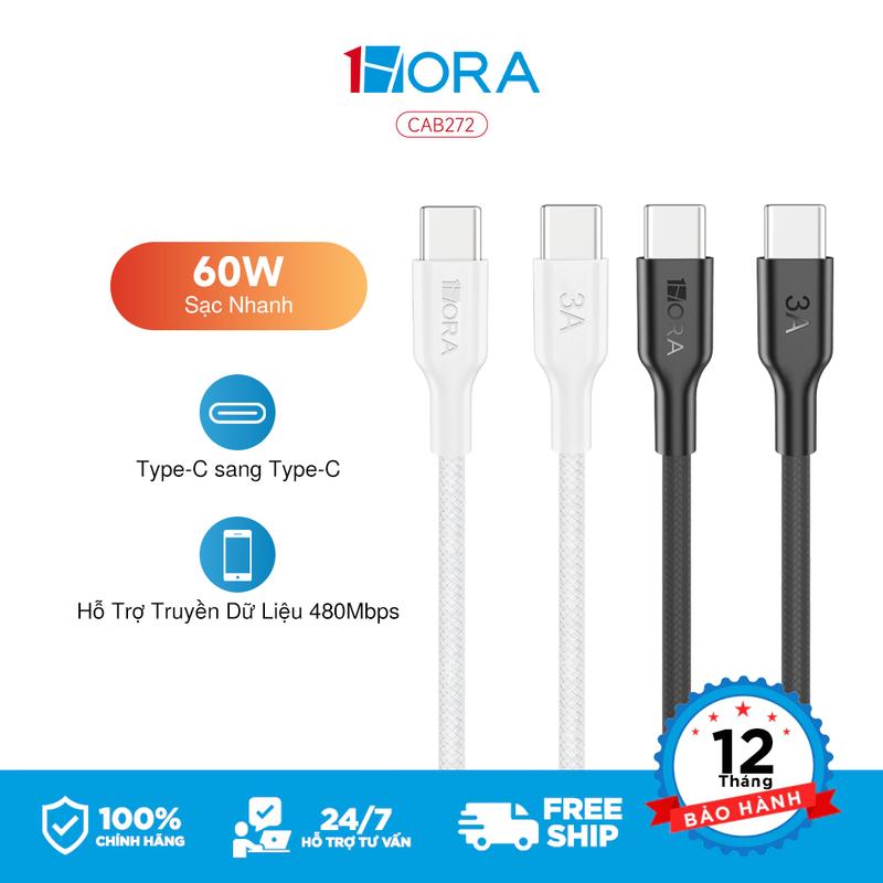 1HORA CAB272 Dây Cáp Type-C PD 60W Sạc USB C Sang C Cho Xiaomi Samsung IP 15/16/17 Air Macbook Sạc Nhanh