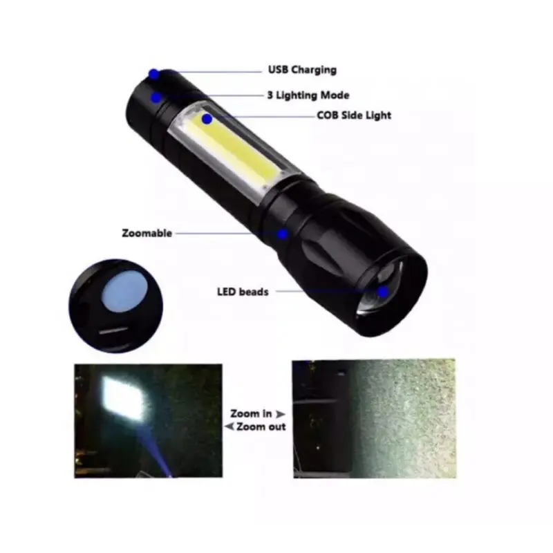 Senter Mini XPE COB Led Zoom Super Terang Swat Police Light Rechargeable / Lampu Pencahayaan 4
