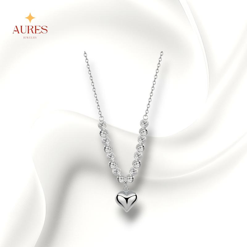 [AURES JEWELRY] Corallis Necklace - 925 Sterling Silver Chain Heart Shape Beaded Pendant For Women 0