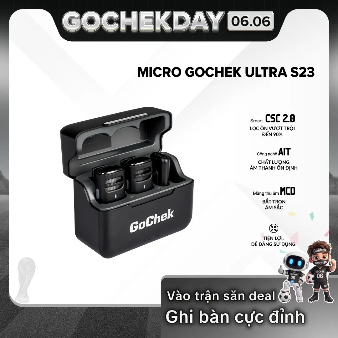 Micro thu âm không dây GoChek S23 CÓ DOCK SẠC | Khử tiếng ồn phù hợp live/ quay video/ ghi âm cho điện thoại/máy tính GC-C/D GoChek S23