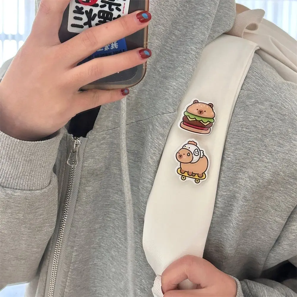 Trâm Cài Áo Hình Hamburger Và Capybara, Thiết Kế Hoạt Hình, Huy Hiệu Động Vật Ve Áo Dễ Thương, Vui Nhộn Và Kawaii, Thích Hợp Cho Bé Gái