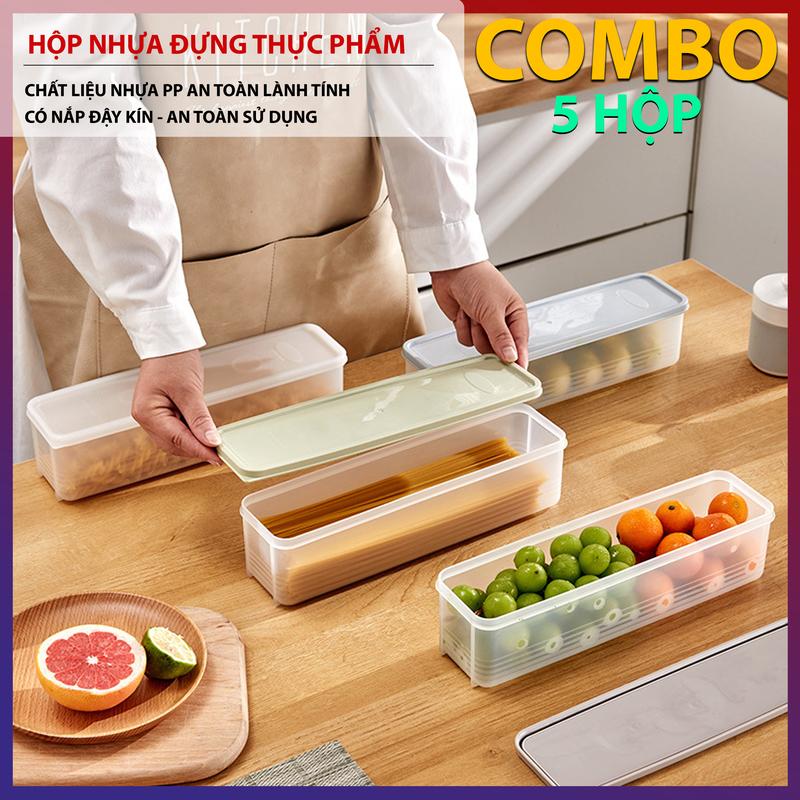 COMBO 5 Hộp Hộp Nhựa Đựng Thực Phẩm DLS Hộp Bảo Quản Hoa Quả, Rau Củ, Thức Ăn, Mì Ý, Đồ Khô Có Nắp Đẩy Chống Ẩm Mốc An Toàn Cho Thực Phẩm