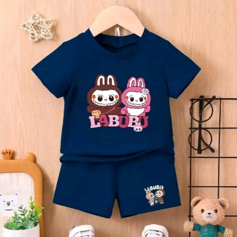 Setelan kaos anak labubu usia 1-8 tahun Katun Perempuan Parsel 6