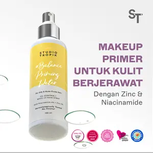 STUDIO TROPIK Balance Priming Water | Primer Face Mist Spray Rekomendasi MUA | Makeup Complexion | Kulit Berjerawat, Acne prone, oily berminyak | Dengan Niacinamide dan Zinc| Finish Matte
