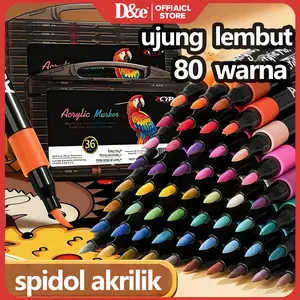 Spidol Akrilik 12/24/36/48/60/80 Warna Acrylic Marker Brush Tinta Stationery