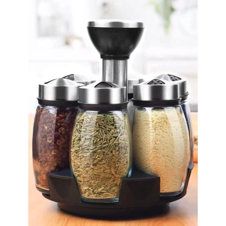 Bakindo Tempat Botol Bumbu 7in1 Rak Bumbu Putar Tempat Bumbu Dapur Wadah Bumbu Toples Bumbu Putar Tempat Bumbu Rempah Rempah Bumbu Set