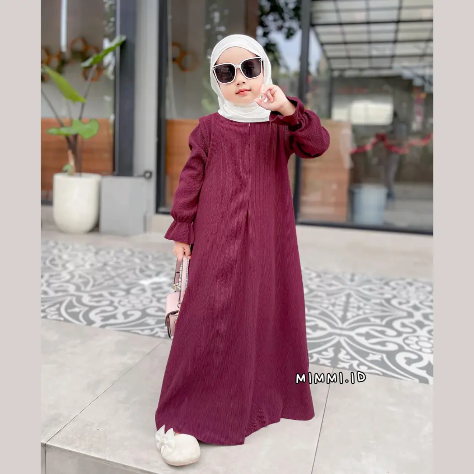 [MIMMI.ID] Nabeele Dress Gamis Anak Tiera Knit Zipper Depan Polos Muslim Panjang Baju Cantik