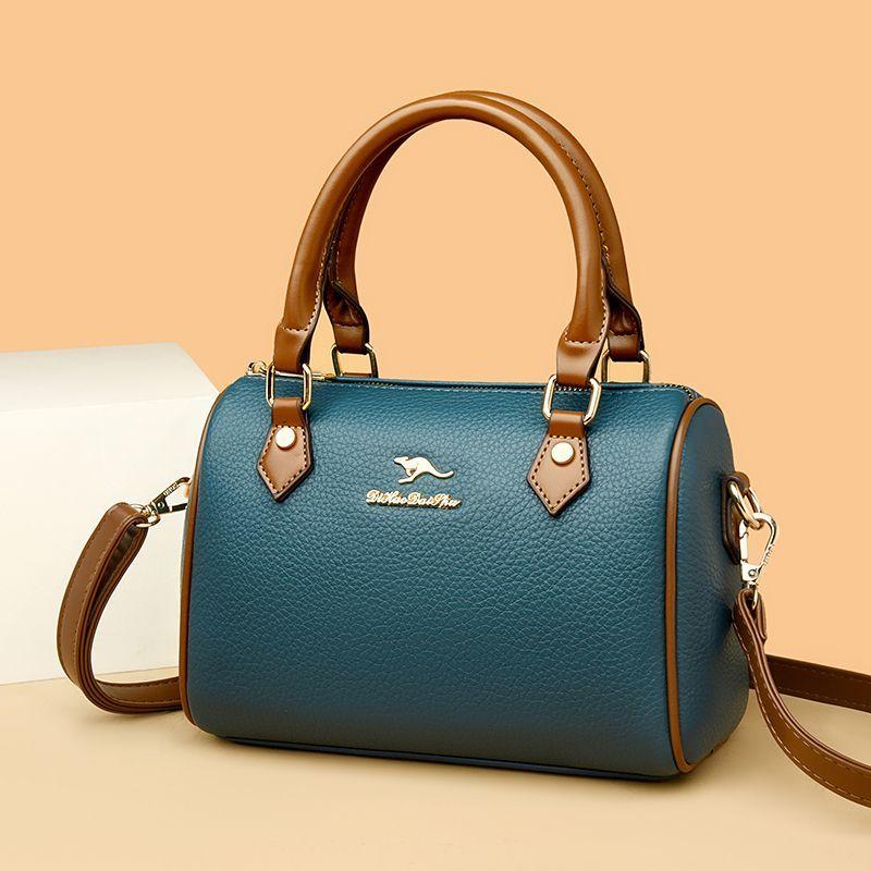 2024 Borsa a tracolla in pelle bovina da donna con colori a contrasto, piccola, morbida, nuova, all-match, a tracolla, borsa Boston_voghion.com