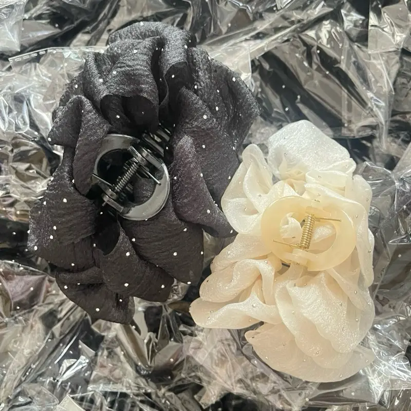 COMBO 2 kẹp Trắng+Đen kẹp gắp dọc 13cm kẹp tóc nơ bong bóng đính đá bồng bềnh phong cách thời trang 1