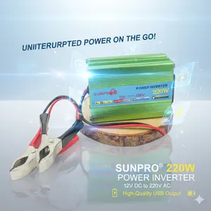 Sunpro Power Inverter DC ke AC 220W Aki ke Listrik Mobil dengan Soft Start & Turbo Cooling untuk TV Printer Komputer dan Kipas
