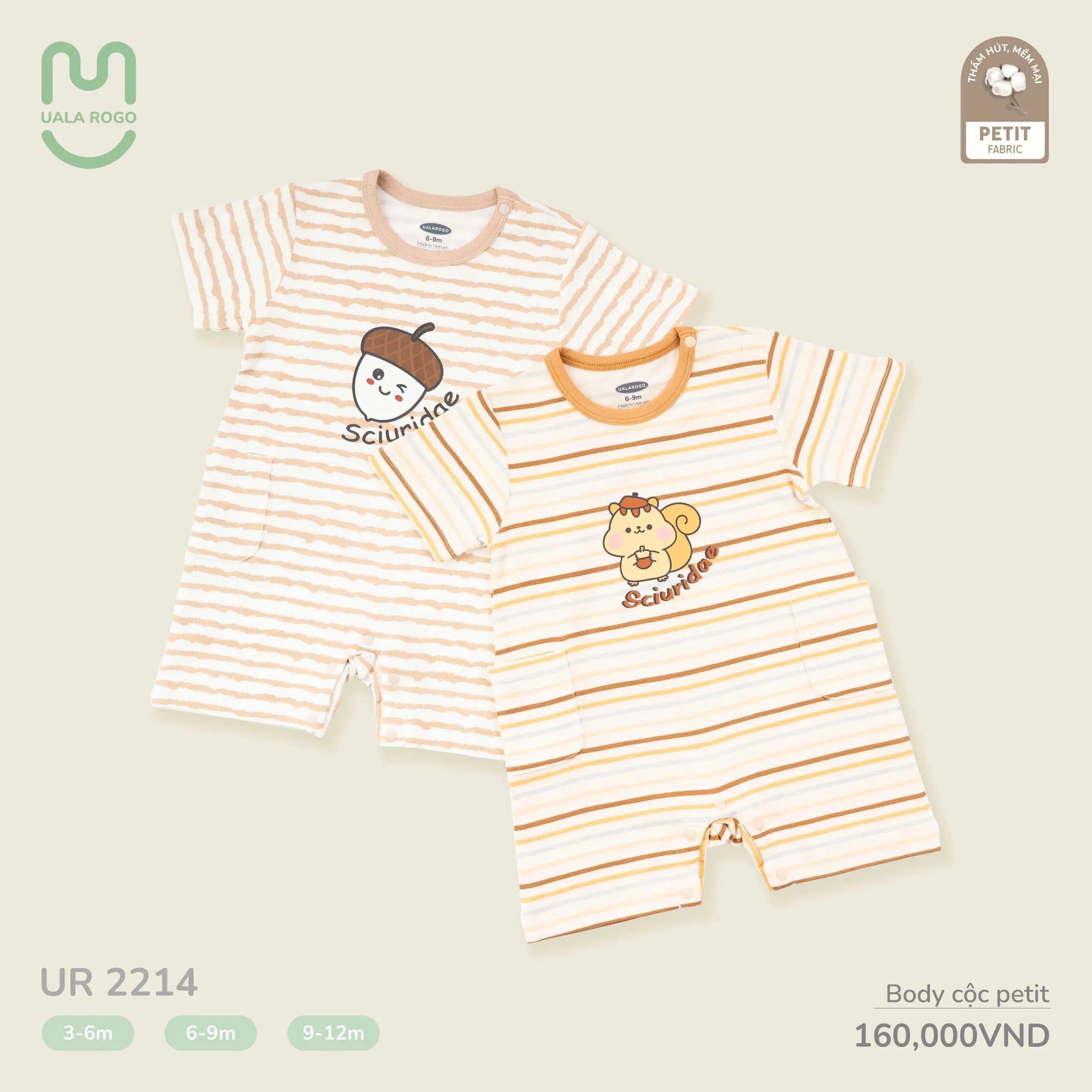 [BST XUÂN HÈ 2025] Body Cộc Kẻ Ngang Chất Liệu Petit Cho Bé TTừ 3-12M UalaRogo UR 2214