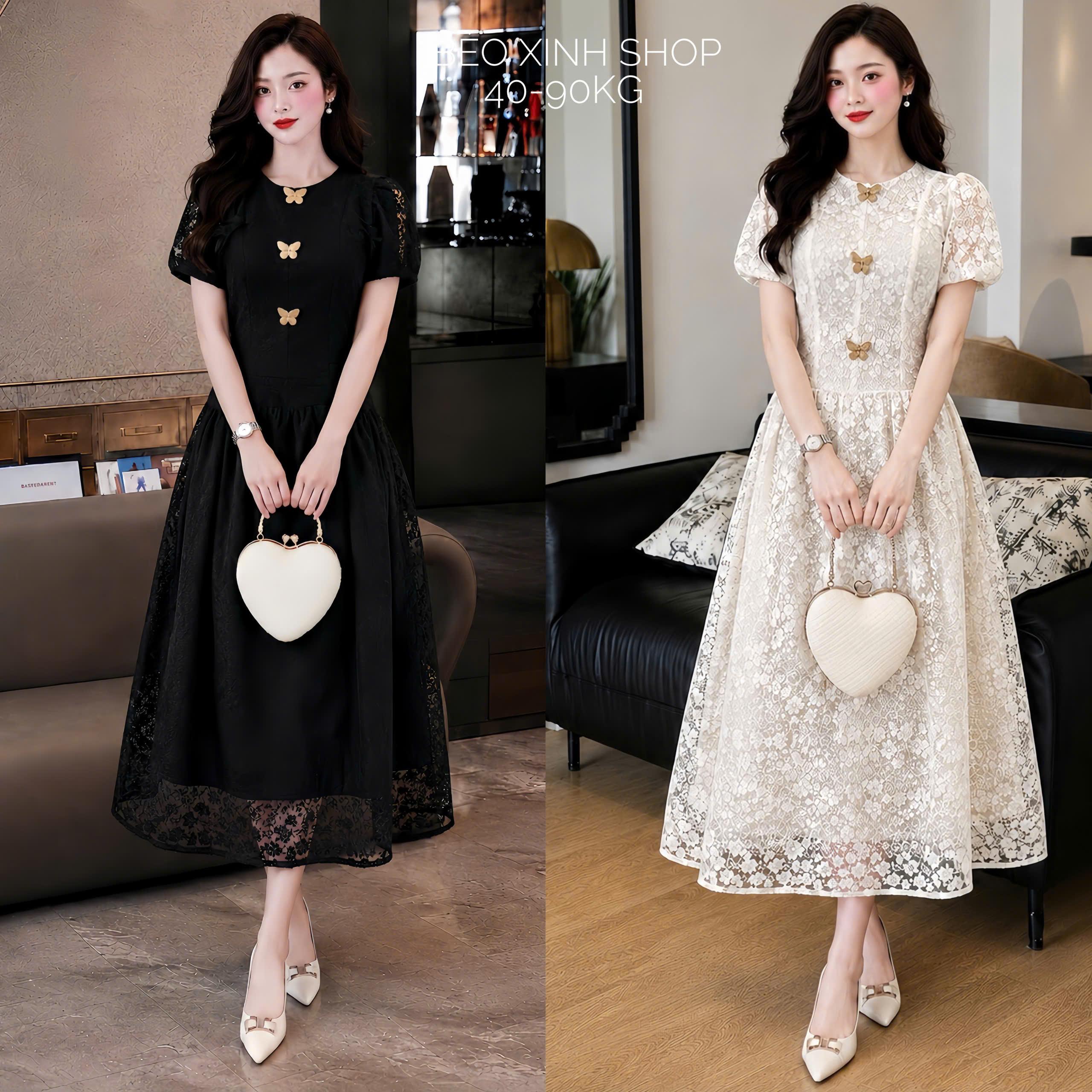 Váy Ren Hoa Nữ Bigsize Form Xòe Đính Bướm Sang Trọng 40–90kg Thời Trang Nữ Béo Xinh Shop - B.1891
