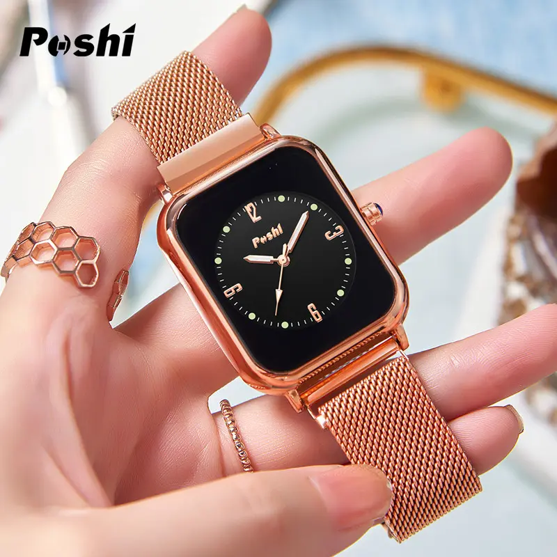 (002 harga telah diganti, cepat beli) POSHI Mesh Belt Jam Kuarsa Jam Tangan Fashion Wanita Gratis Ongkos Kirim Quartz Watch Women PS937 3