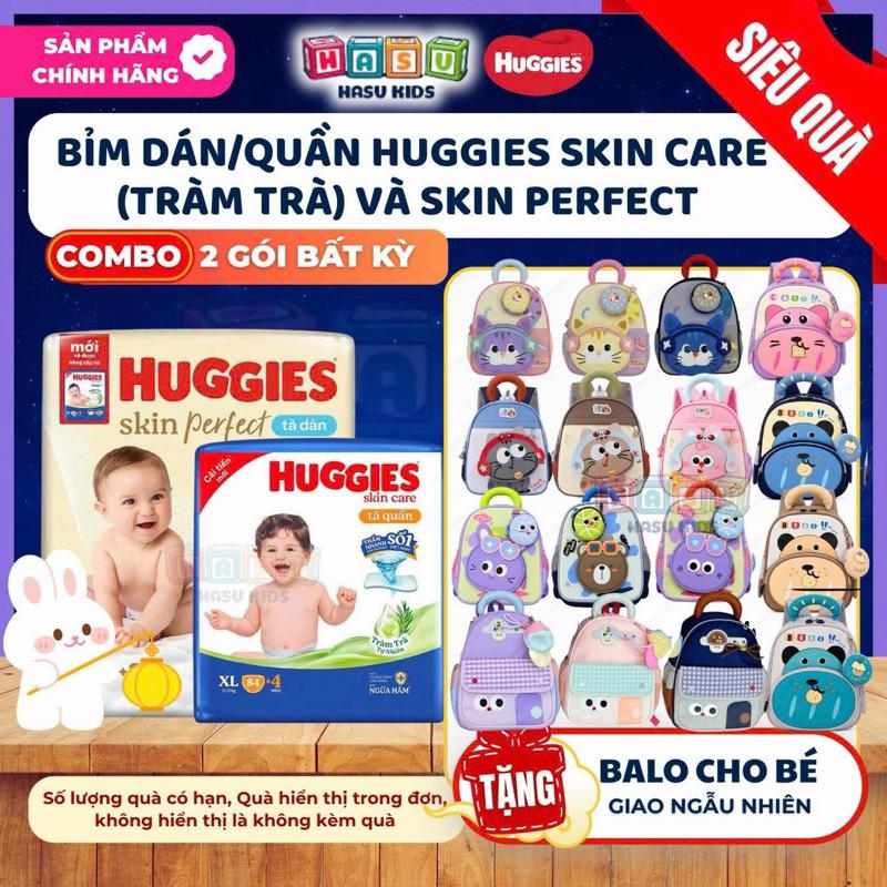 [TẶNG BALO SIÊU XINH] COMBO 2 GÓI Tã/ Bỉm Quần Huggies Skin Care Tràm Trà Túi Lớn size M106/L104/XL88/XXL80/XXXL288.