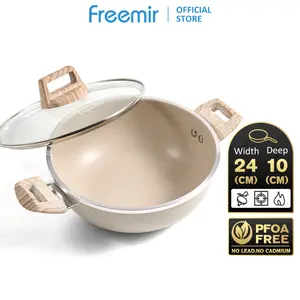 [SPECIAL] freemir Wajan Panci Premium 24 CM Super Wok Pan White Marble Double Bottom Kitchenware Multifungsi Anti Lengket