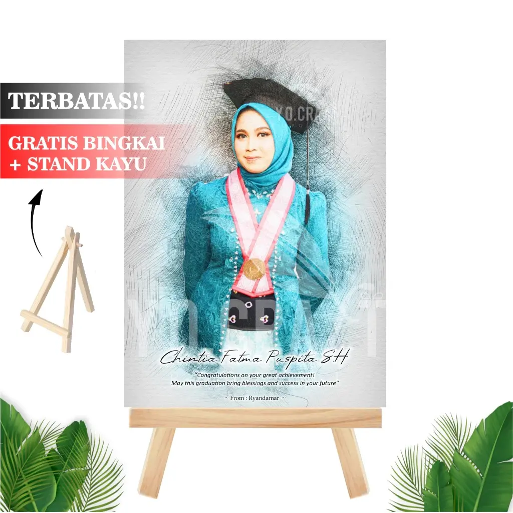 SKETSA CUSTOM GRATIS BINGKAI + STAND KAYU, untuk kado wisuda Ulangtahun ,kado anniv pacar cewek cowok, kado wedding, ado unik, foto bingkai, mdf
