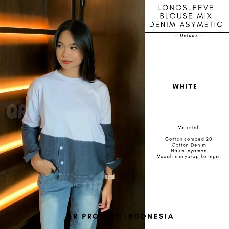 Kaos Blouse Atasan Wanita Double Layer Cotton Combed Mix Denim 3