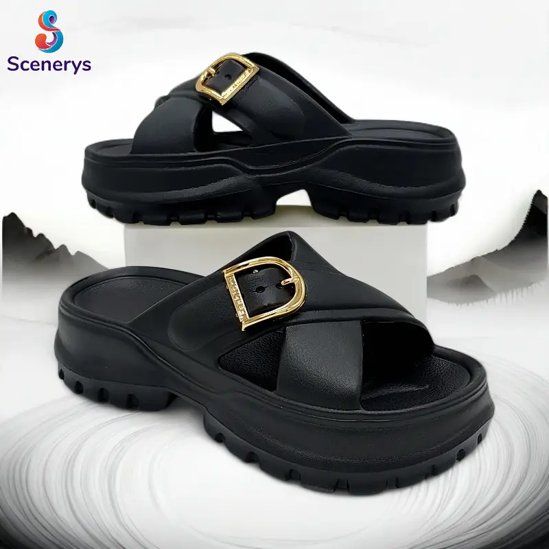 Scenerys Sandal wedges wanita, sandal fuji trendy, sandal jelly wanita motif korea, tali ganda, sandal kasual wanita 2025 7