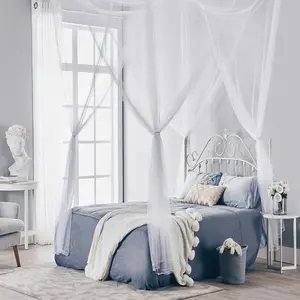 Black And White 190x210x240cm Double Four Corner Bed Column Bed Tent
