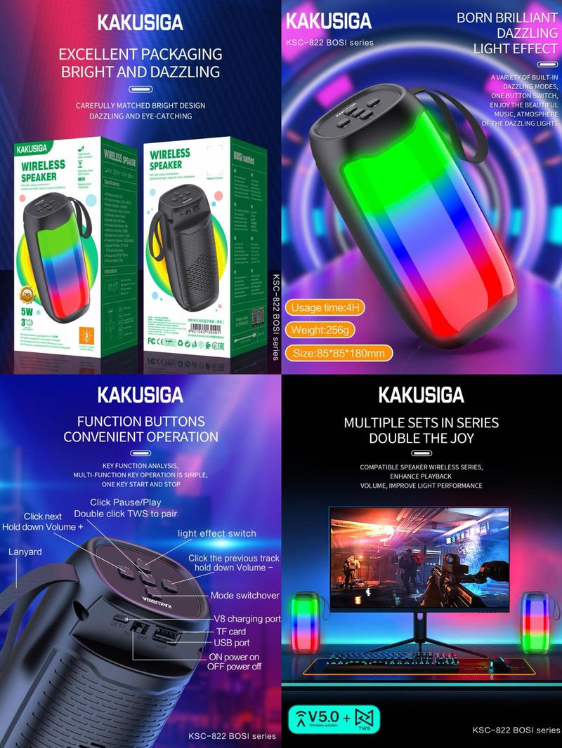 Product Introduction of KAKUSIGA KSC-822 BOSI SERIES Dazzling Light Wireless Speaker 19
