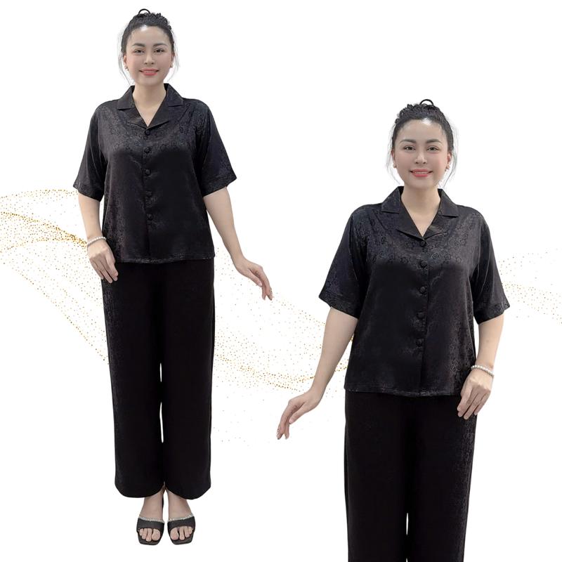  Y23 Bộ trung niên lụa gấm cao cấp mềm mượt thoáng mát  quần dài có túi  kiểu dáng đơn giản nhưng sang trọng thanh lịch Nữ Áo 