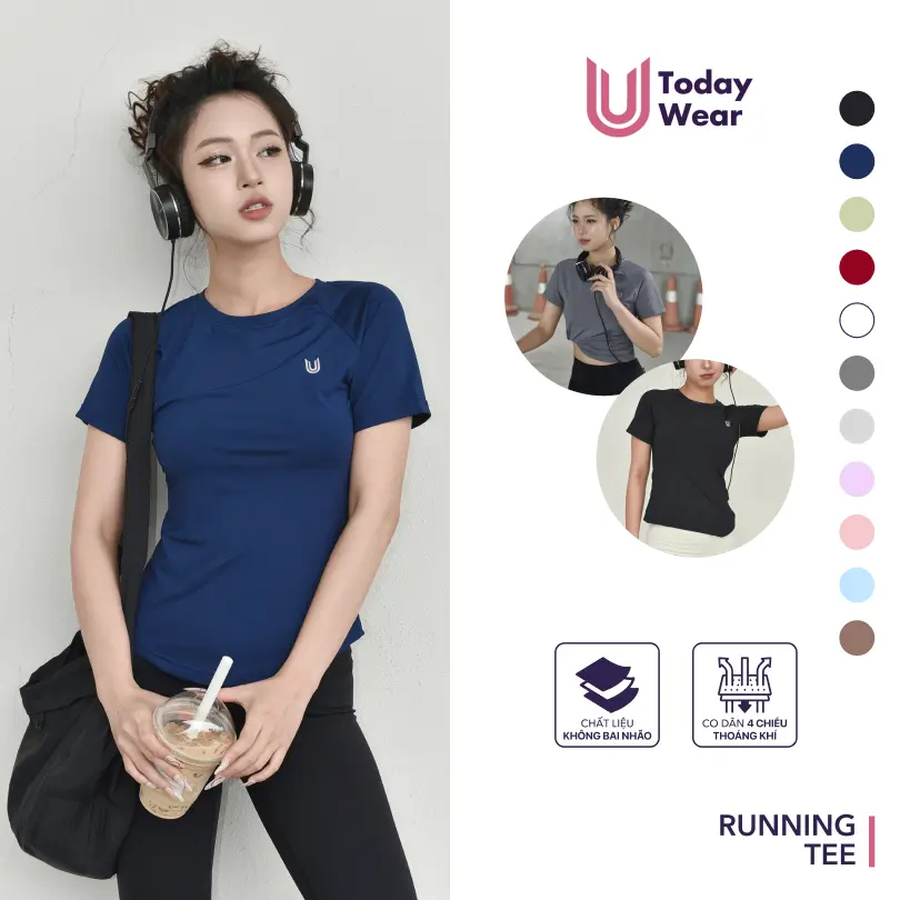 Running Tee - Áo thun thể thao nữ cổ tròn ngắn tay Today U Wear form ôm vừa vải thoáng mát co giãn tập gym yoga nhiều màu  Sport