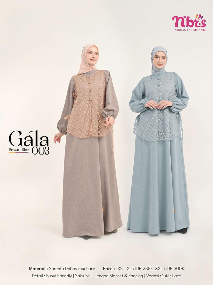 Jual Nibras Gamis Gala 003 Brown Coklat Baju Muslimah Wanita Dewasa Remaja  Panjang Long Dress Pesta Kondangan Syar'i Polos Variasi Outer Lace Brukat  Lengan Manset Kancing Standar Adem Nyaman Terbaru Kekinian Trendy
