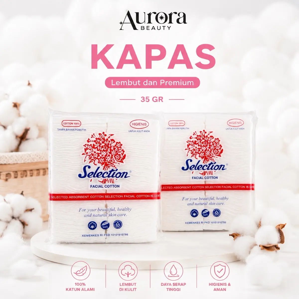 Kapas Wajah Facial Cotton 35 GR Lembut dan Premium 100% Katun Alami Higienis Aman