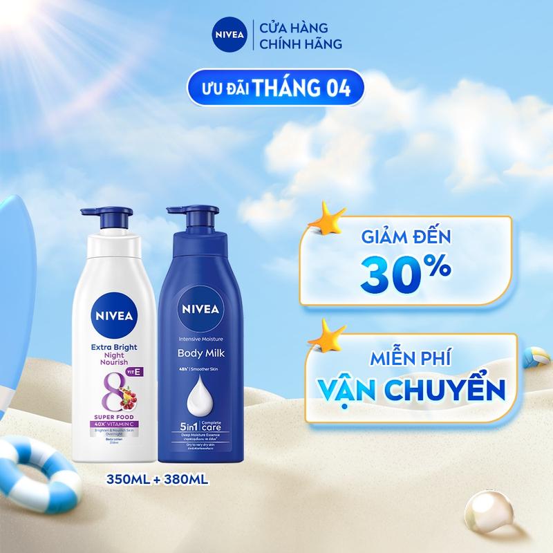 Bộ 2 Sữa Dưỡng Thể NIVEA Dưỡng Sáng Da Ban Đêm (350 ml) + Sữa Dưỡng Thể NIVEA Dưỡng Ẩm Chuyên Sâu (380 ml) - 98412+98940
