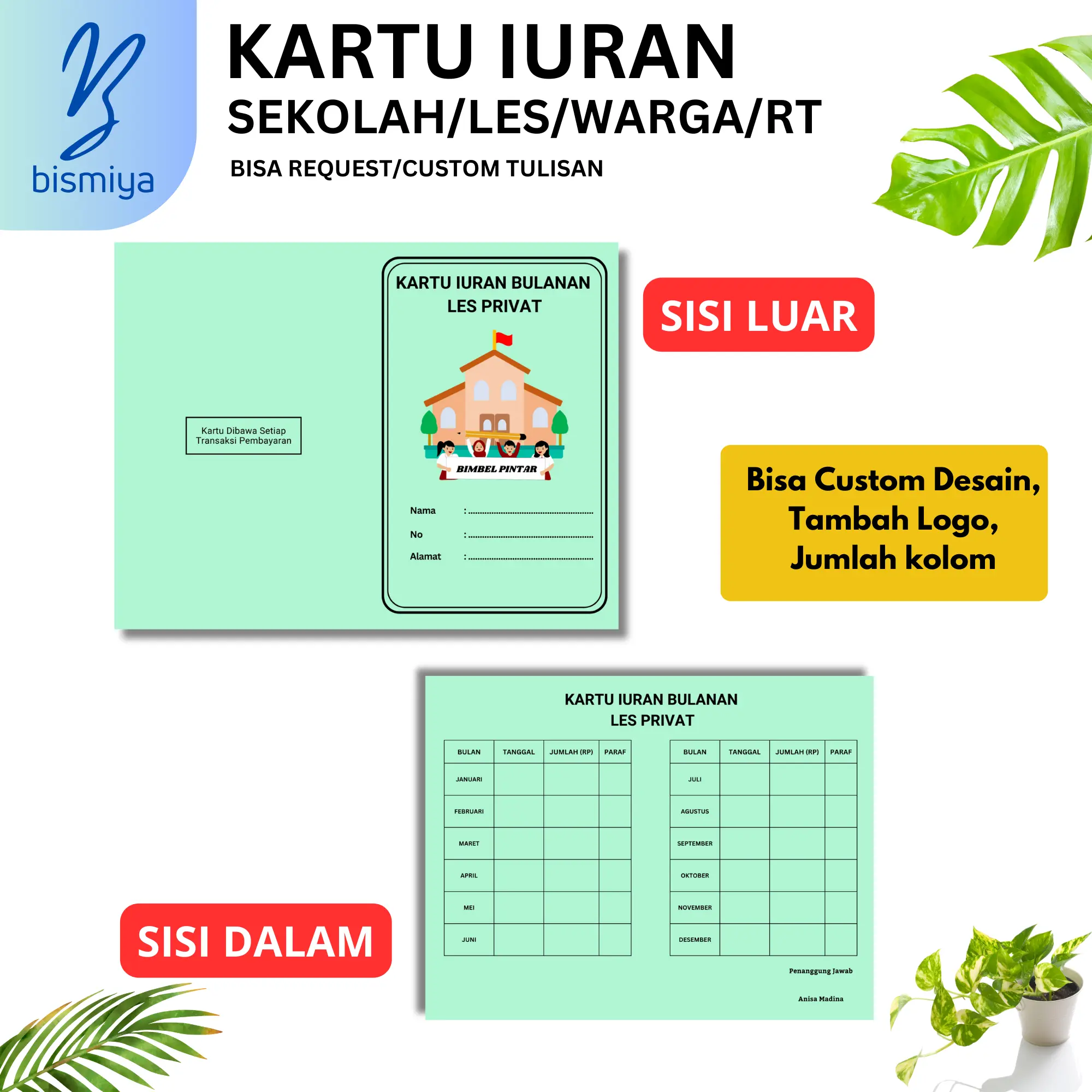 50 pcs KARTU IURAN RT, Kartu SPP, Absesnsi, Kartu Iuran custom - iuran ngaji / KARTU IURAN CUSTOM/WATERMARK/SPP/INFAQ/SYAHRIYAH/IURAN BULAN/IURAN RT/RW/SAMPAH DLL
