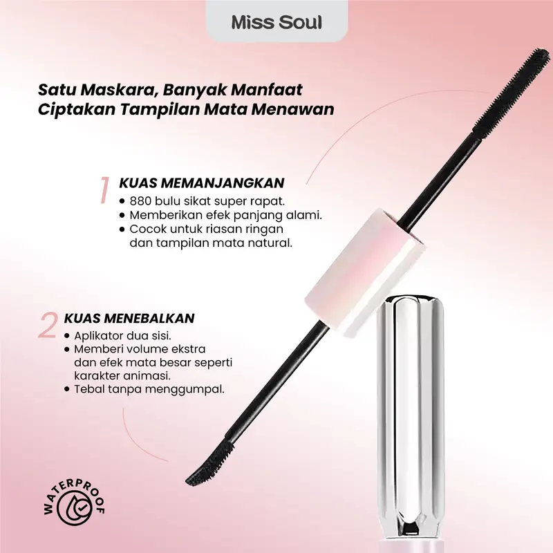 ［COD&NEW］Maskara Miss Soul Double-Headed Tahan Air dengan Efek Riasan Tebal dan Panjang - Mascara, Kering Waterproof Lasting Hitam besi maskara 2